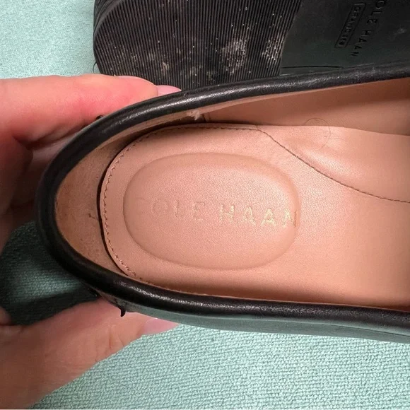 Cole Haan Stassi slip on Black Leather Loafers chunky chain hardware comfort - Picture 6 of 14